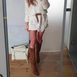 Zara split suede leather brown cowboy boots sz 10